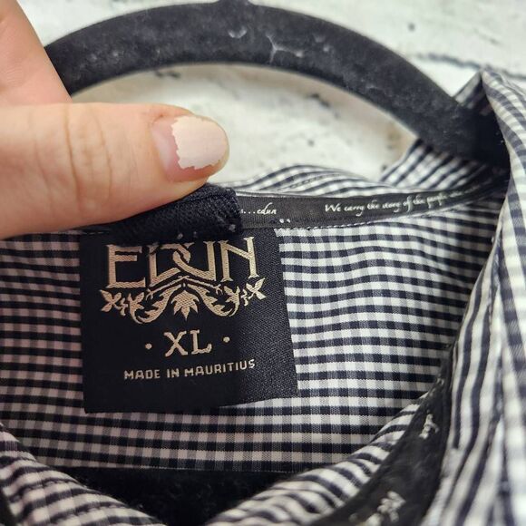 EDUN Mens Black White Gingham Collared Cotton Long Sleeve Button Up Shirt XL - Picture 11 of 12